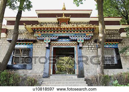 Stock Photo - Low angle view of a building, Norbulingka Institute, Dharamsala, Himachal Pradesh, India. Fotosearch