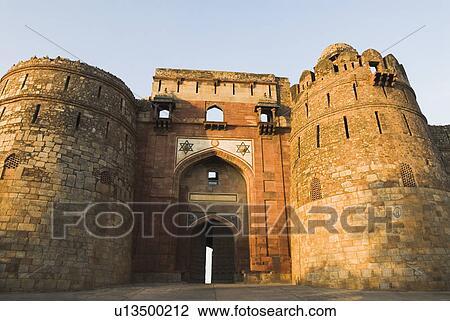 Low angle view of the entrance to a fort, Old Fort, New Delhi, India View Large Photo Image Stock Image - Low angle view of the entrance to a fort, Old Fort, New Delhi, India. Fotosearch