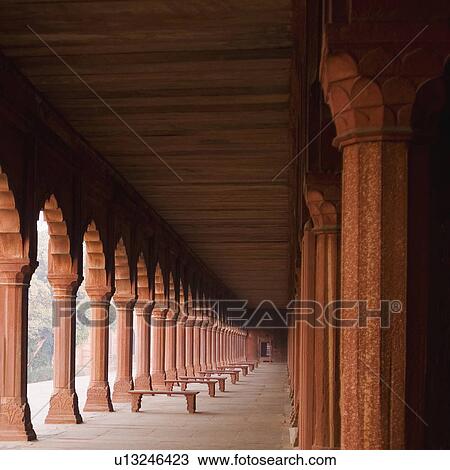 Stock Image - Corridor of a mausoleum, Taj Mahal, Agra, Uttar Pradesh, India. Fotosearch