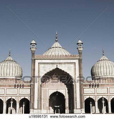 Stock Image - Facade of a mosque, Jama Masjid, New Delhi, India. Fotosearch