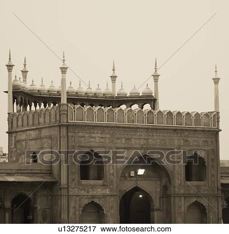 Facade of a mosque, Jama Masjid, New Delhi, India View Large Photo Image Stock Photo - Facade of a mosque, Jama Masjid, New Delhi, India. Fotosearch