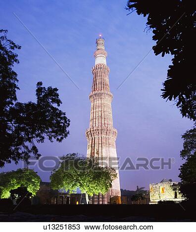 Low angle view of a monument lit up at night, Qutub Minar, Delhi, India View Large Photo Image Stock Image - Low angle view of a monument lit up at night, Qutub Minar, Delhi, India. Fotosearch