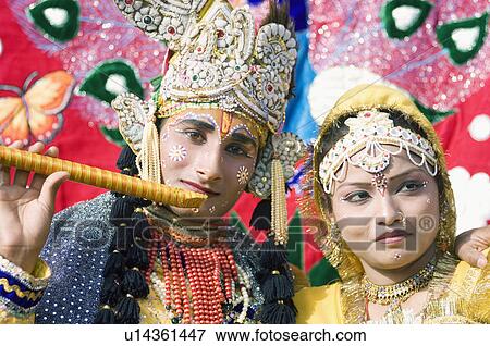Stock Photo - Close-up of two performers, Elephant Festival, Jaipur, Rajasthan, India. Fotosearch