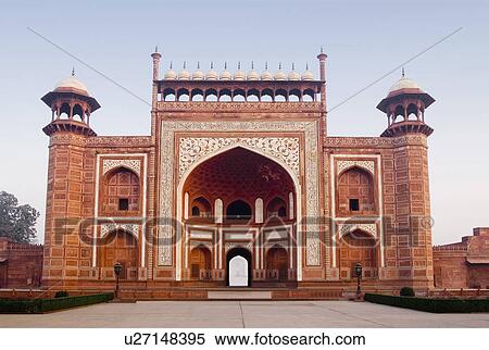 Facade of the entrance gate of a mausoleum, Taj Mahal, Agra, Uttar Pradesh, India View Large Photo Image Stock Photography - Facade of the entrance gate of a mausoleum, Taj Mahal, Agra, Uttar Pradesh, India. Fotosearch