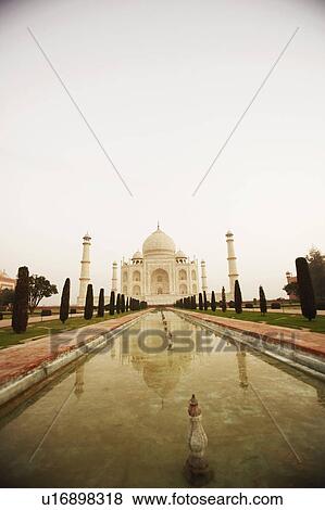 Stock Photo - Pond in front of a mausoleum, Taj Mahal, Agra, Uttar Pradesh, India. Fotosearch