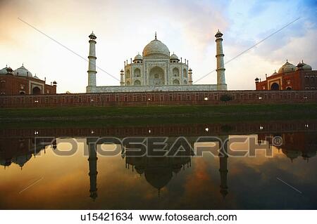 Reflection of a mausoleum in water, Taj Mahal, Agra, Uttar Pradesh, India View Large Photo Image Picture - Reflection of a mausoleum in water, Taj Mahal, Agra, Uttar Pradesh, India. Fotosearch