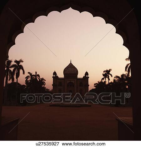 Stock Photo - Silhouette of a monument at dusk, Safdarjung Tomb, New Delhi, India. Fotosearch