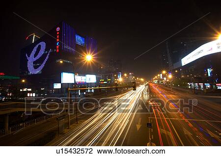 China, Beijing, Car light trails on road View Large Photo Image Stock Image - China, Beijing, Car light trails on road. Fotosearch