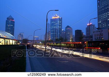 China, Beijing, Car light trails on road View Large Photo Image Stock Photo - China, Beijing, Car light trails on road. Fotosearch