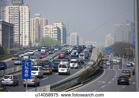 Stock Photography - China, Beijing, Heavy traffic on road. Fotosearch