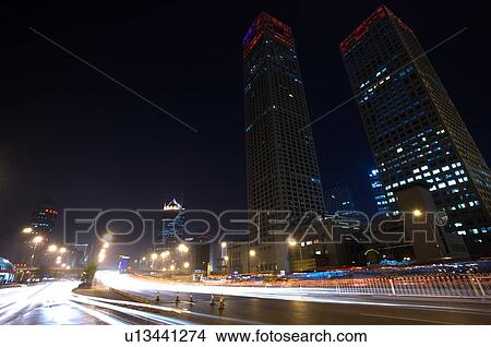 Picture - China, Beijing, Road at night. Fotosearch