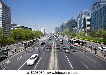Stock Photo - China, Beijing, Traffic on road. Fotosearch