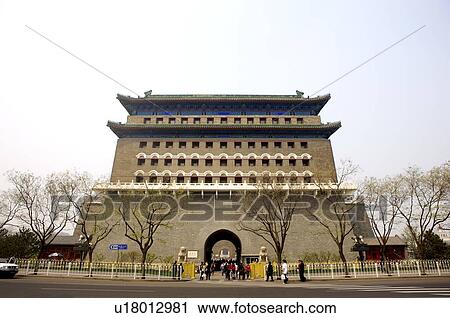 Stock Image - Floodlit gate on Tiananmen Square. Fotosearch