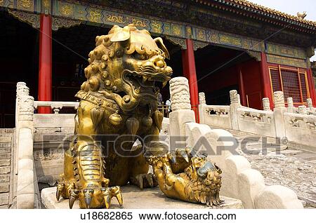 Stock Photography - Image of a guardian lion in front of Forbidden City. Fotosearch