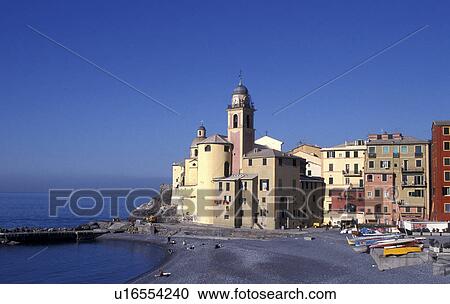 Stock Image - church, Bernhard, camogli, building, blue, architecture. Fotosearch