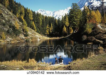 Stock Image - brown, alps, blue, Bernhard, autumn, Alps. Fotosearch