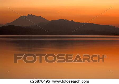 Stock Photography - Central Switzerland, evening atmosphere, huwiler, lake, mountain, pilatus, stefan. Fotosearch