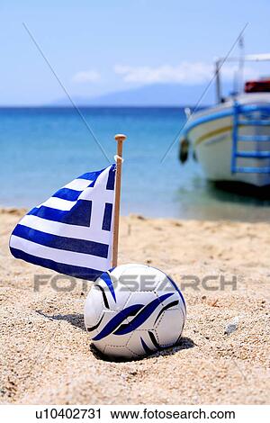 Ball and Greek flag on beach View Large Photo Image Stock Image - Ball and Greek flag on beach. Fotosearch