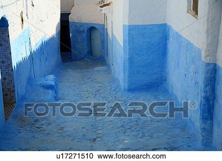 Stock Image - Blue and white alley. Fotosearch