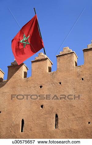 Stock Photo - Moroccan flag on building. Fotosearch