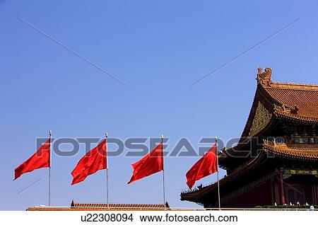 China, Beijing, Flags in a row at Tiananmen Square View Large Photo Image Picture - China, Beijing, Flags in a row at Tiananmen Square. Fotosearch