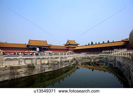 Stock Image - China, Beijing, Forbidden City, view across Palace Moat. Fotosearch