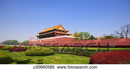 Stock Photography - China, Beijing, Tiananmen Gate and Garden. Fotosearch