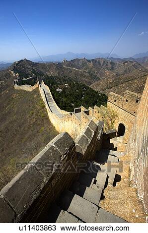 Stock Image - China, Close up of steps in Great Wall at Jinshanling. Fotosearch