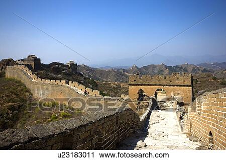 Stock Image - China, The ruined path on The Great Wall at Jinshanling. Fotosearch