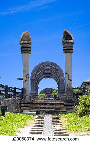 Picture - Arches and columns at Jhaorih Saltwater Hot Spring, on Green Island of Taitung County, Taiwan. Fotosearch