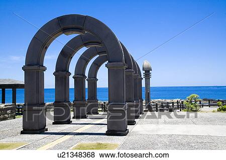 Stock Photo - Arches by the sea, Jhaorih Saltwater Hot Spring, Green Island, Taitung County, Taiwan. Fotosearch