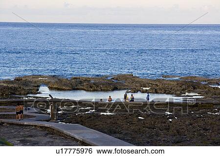 Stock Photograph - Jhaorih Saltwater Hot Spring, one of three known saltwater spas around the world, located on Green Island, Taitung County, Taiwan. Fotosearch