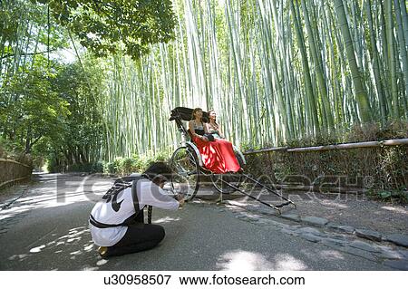 Two young women sitting in rickshaw in Sagano, Kyoto, Japan View Large Photo Image Stock Photo - Two young women sitting in rickshaw in Sagano, Kyoto, Japan. Fotosearch