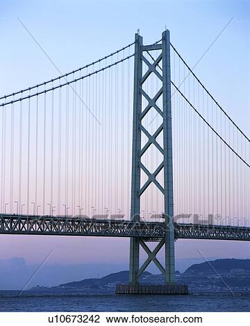 Stock Image - Akashi Kaikyo Bridge, Kobe, Hyogo Prefecture, Japan. Fotosearch