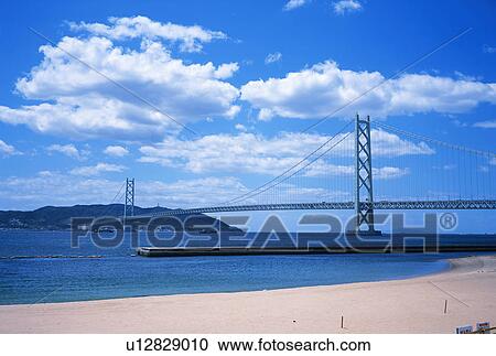 Stock Image - Akashi Kaikyo Bridge, Kobe, Hyogo Prefecture, Japan. Fotosearch