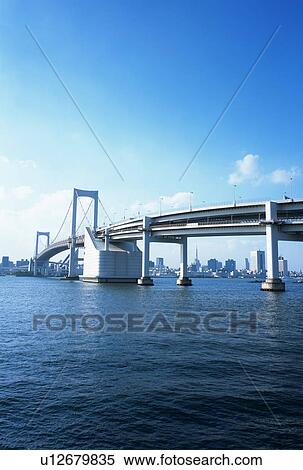 Rainbow bridge, Daiba, Tokyo, Japan View Large Photo Image Stock Photography - Rainbow bridge, Daiba, Tokyo, Japan. Fotosearch