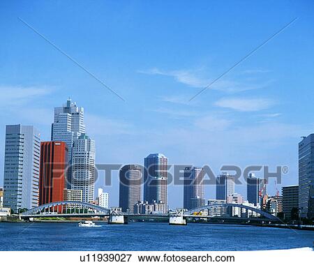 Sumida river and buildings View Large Photo Image Stock Photo - Sumida river and buildings. Fotosearch