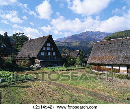 Stock Photo - Old houses in Shirakawa village, Gifu, Japan. Fotosearch