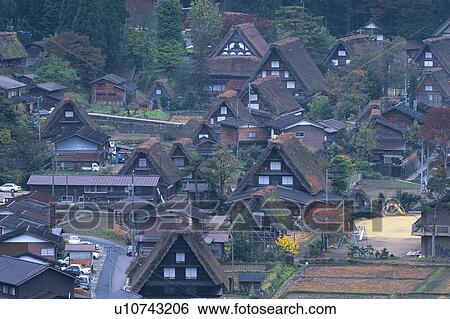 Stock Photograph - Old houses in Shirakawa village, Gifu, Japan. Fotosearch