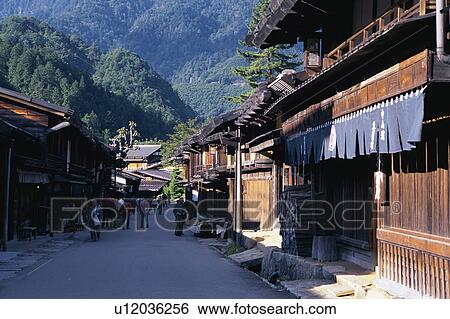 Stock Photograph - Old houses in Tsumago, Nagano, Japan. Fotosearch