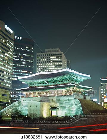 Namdaemum at night, Seoul, Korea View Large Photo Image Stock Image - Namdaemum at night, Seoul, Korea. Fotosearch