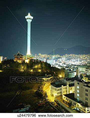 Stock Photograph - Pusan at night, Korea. Fotosearch