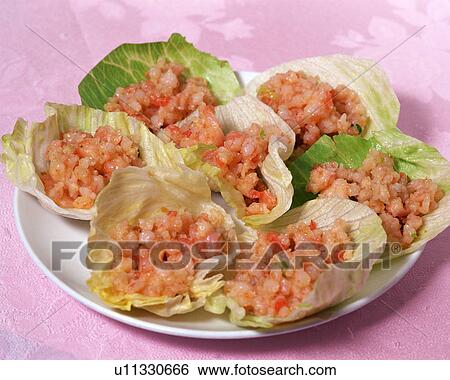 Stock Photograph - Fried Shrimp Wrapped with Lettuce. Fotosearch
