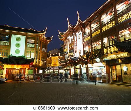 Stock Photo - Yu Yuan at night, Shanghai, China. Fotosearch