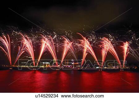 Picture - Fireworks in Victoria Harbour. Fotosearch