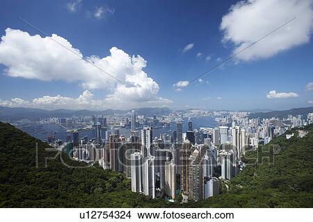 Hong Kong seen from Victoria Peak, with the Central District in the foreground. View Large Photo Image Picture - Hong Kong seen from Victoria Peak, with the Central District in the foreground.. Fotosearch