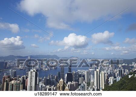 Stock Photo - Hong Kong seen from Victoria Peak, with the Central District in the foreground.. Fotosearch