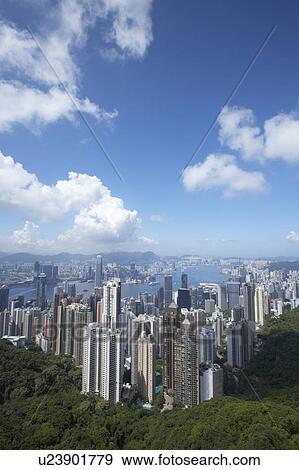 Stock Photo - Hong Kong seen from Victoria Peak, with the Central District in the foreground.. Fotosearch