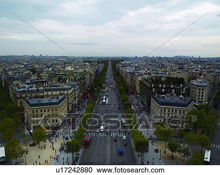Stock Image - Aerial view of Avenue des Champs-Elysees, PARIS, FRANCE. Fotosearch