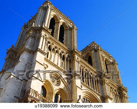 Facade of Notre Dame Cathedral View Large Photo Image Stock Photo - Facade of Notre Dame Cathedral. Fotosearch